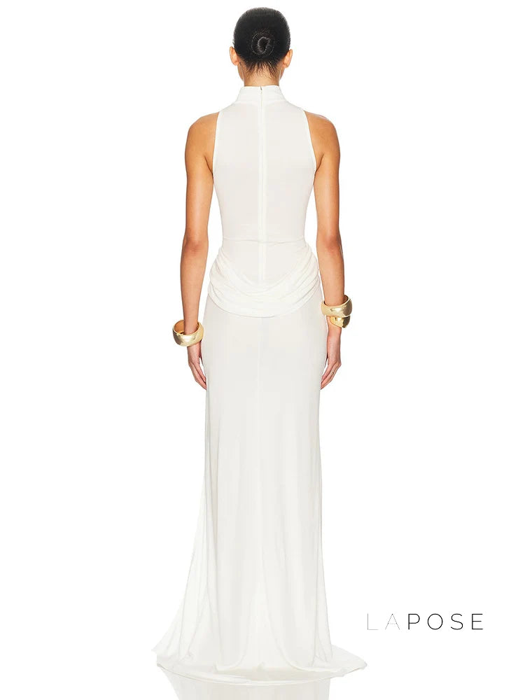 Nikole Mock Neck Ruched Maxi Dress