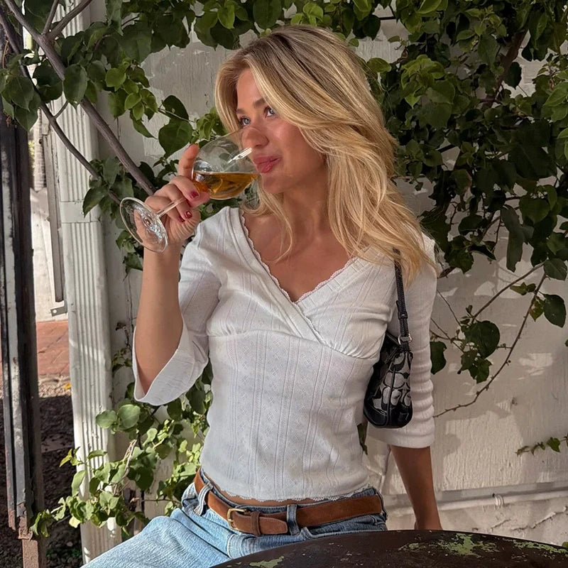 Paityn Lace V-Neck Knit Top