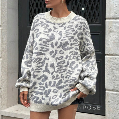 Payson Grey Leopard Knit Sweater