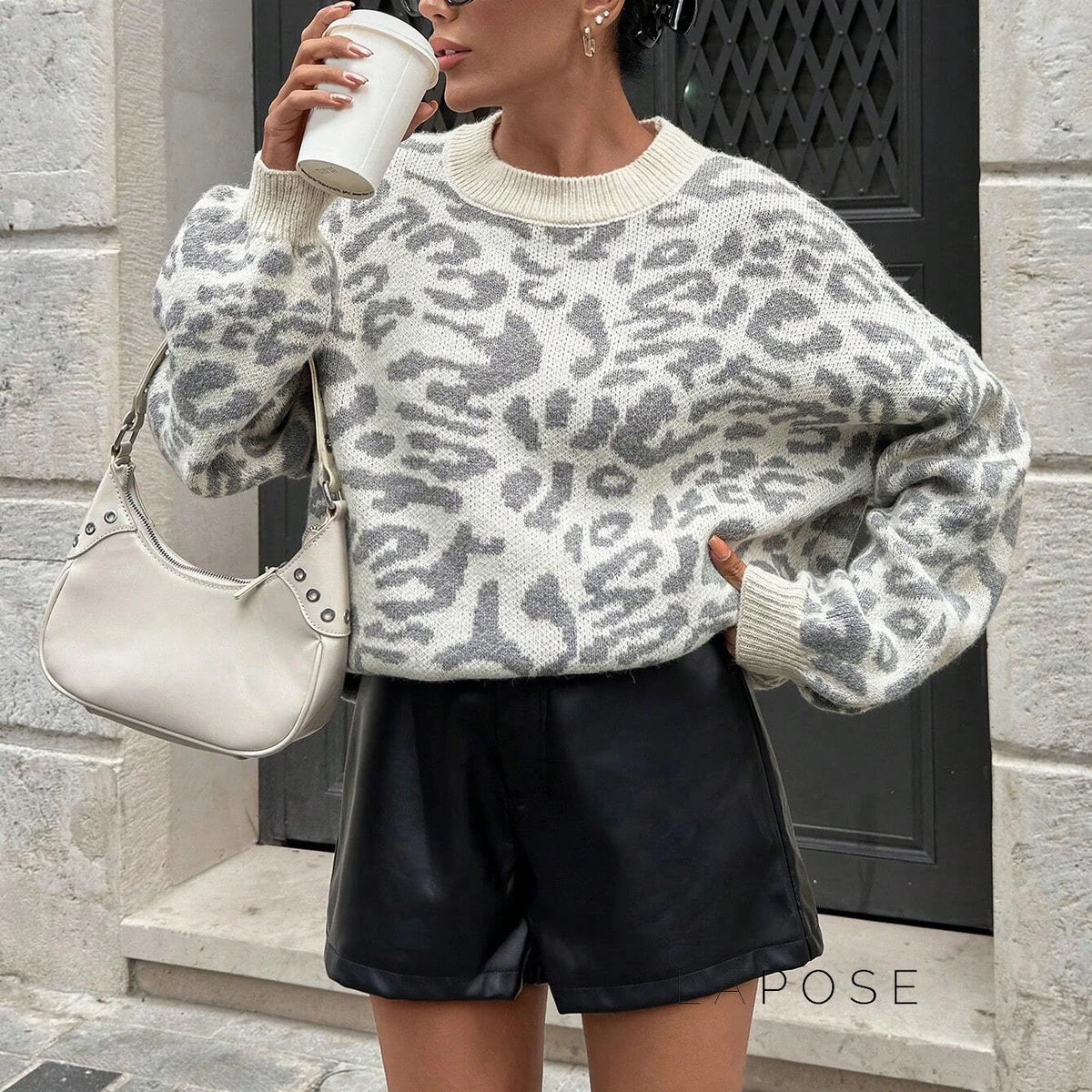 Payson Grey Leopard Knit Sweater