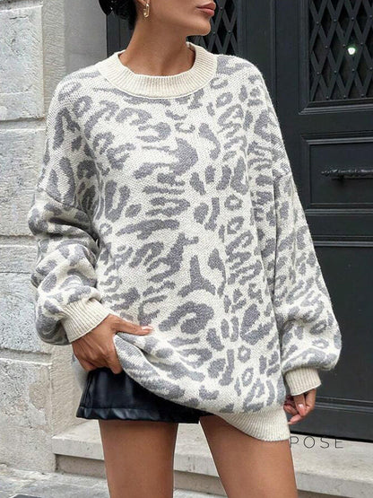 Payson Grey Leopard Knit Sweater