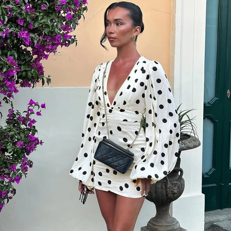 Polka Dot Bell Sleeve Mini Dress