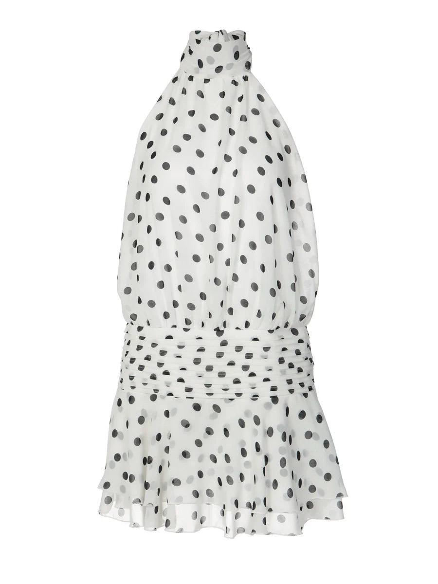Polka Dot Halter Backless Mini Dress