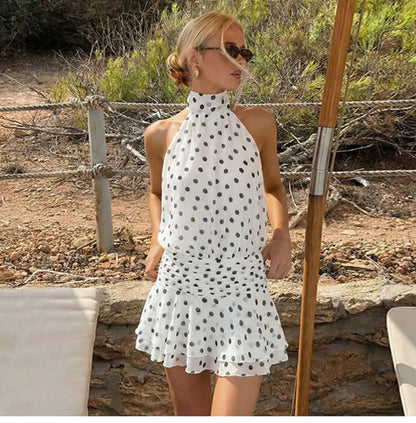 Polka Dot Halter Backless Mini Dress
