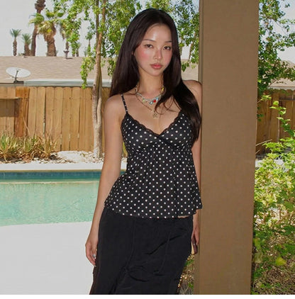 Polka Dot Lace Trim Camisole