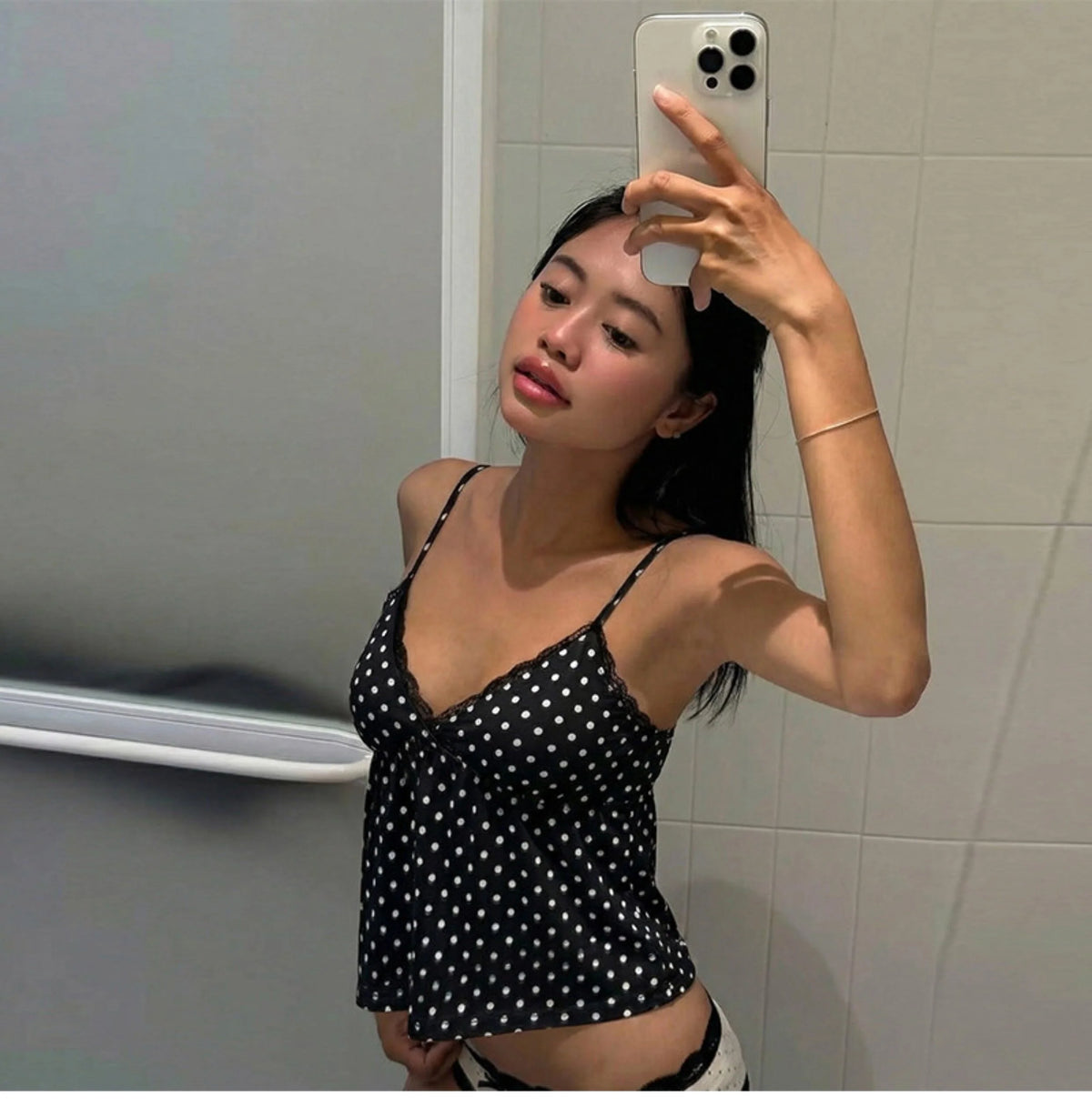 Polka Dot Lace Trim Camisole