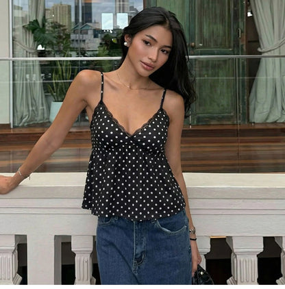 Polka Dot Lace Trim Camisole