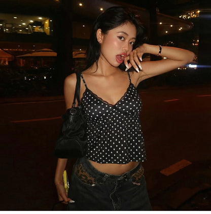 Polka Dot Lace Trim Camisole