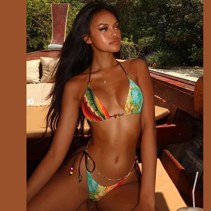 Printed Halter Bikini Set