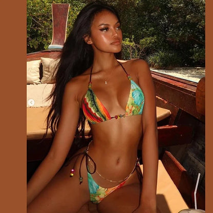 Printed Halter Bikini Set