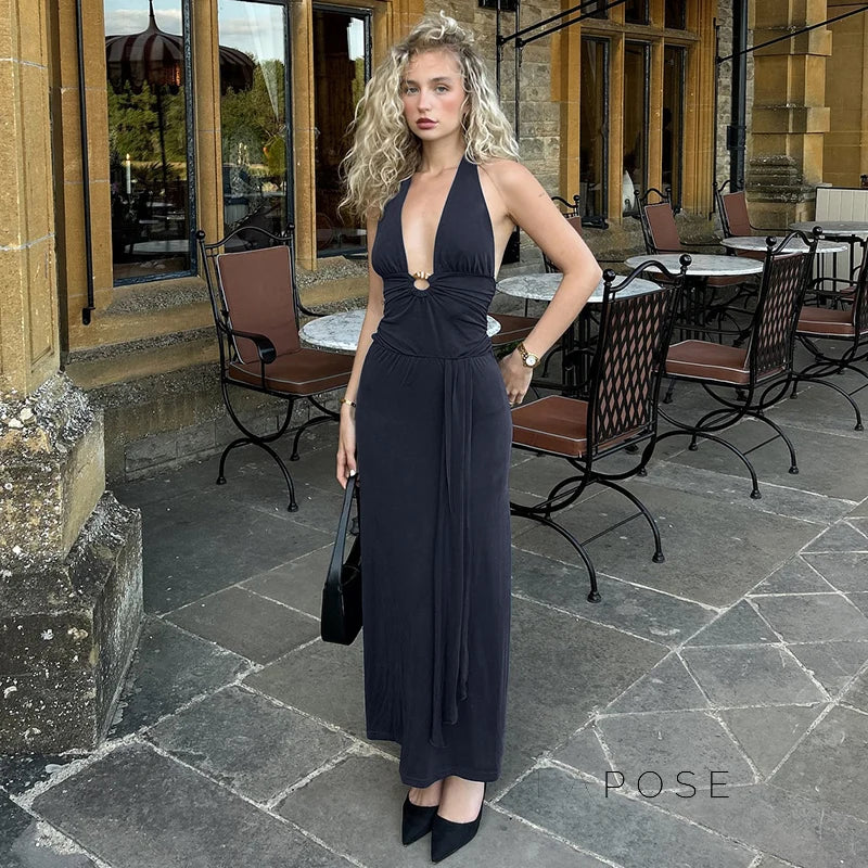 Raelee Halter Ruched Maxi Dress
