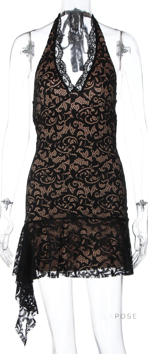 Rihanna Lace Halter Mini Dress
