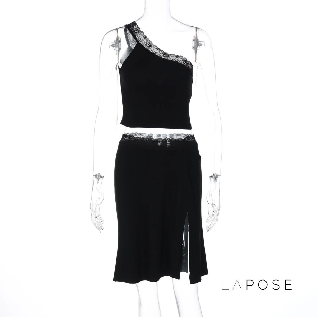 River One-Shoulder Lace Skirt Set