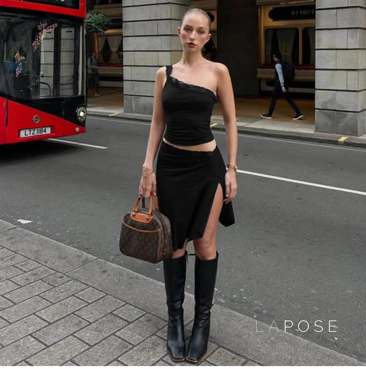 River One-Shoulder Lace Skirt Set