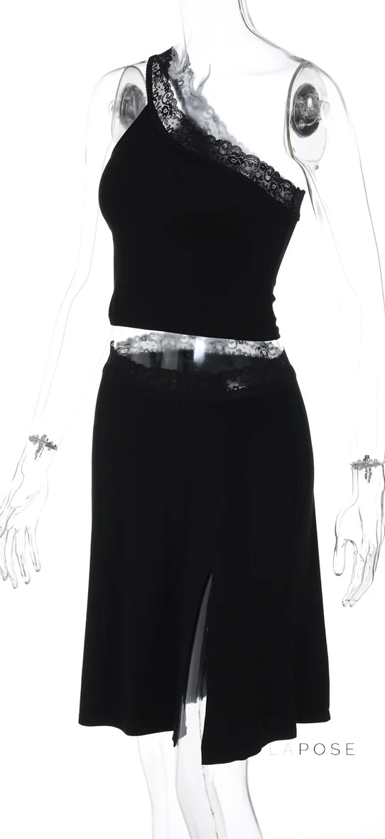 River One-Shoulder Lace Skirt Set