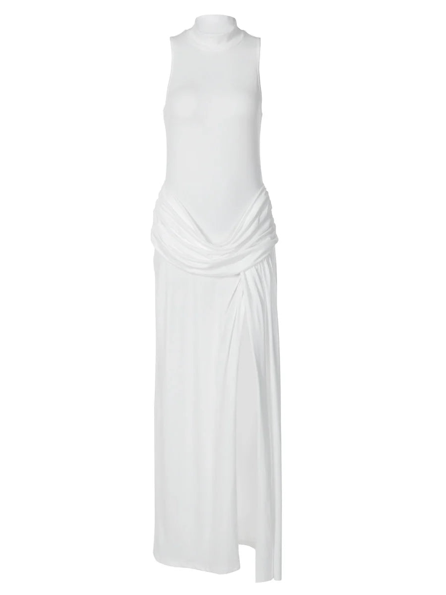 Ruched High Neck Maxi Dress