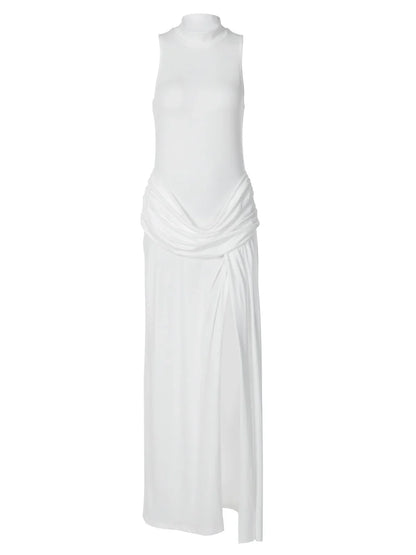 Ruched High Neck Maxi Dress