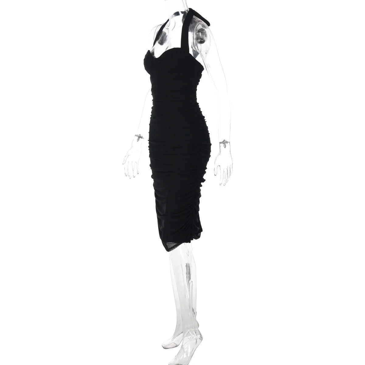 Ruched Mesh Halter Maxi Dress