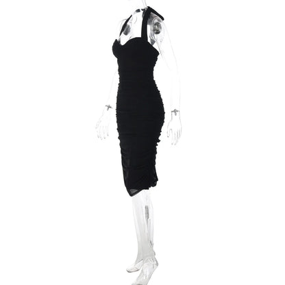 Ruched Mesh Halter Maxi Dress