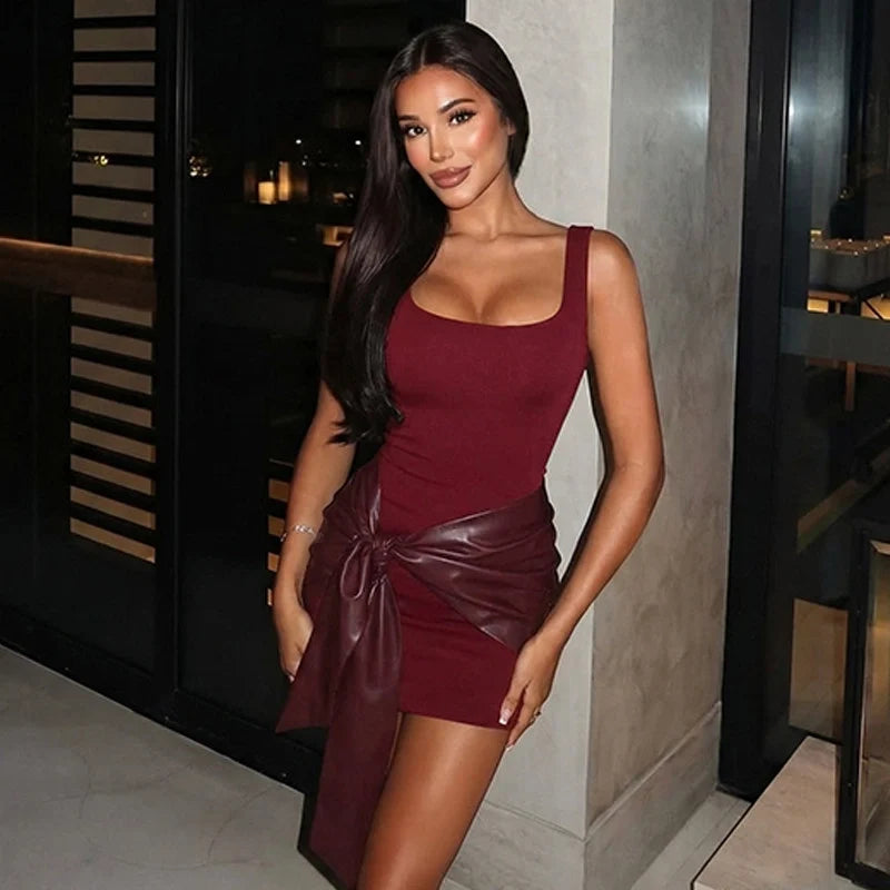 Ruched Square Neck Mini Dress