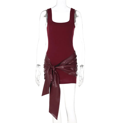 Ruched Square Neck Mini Dress