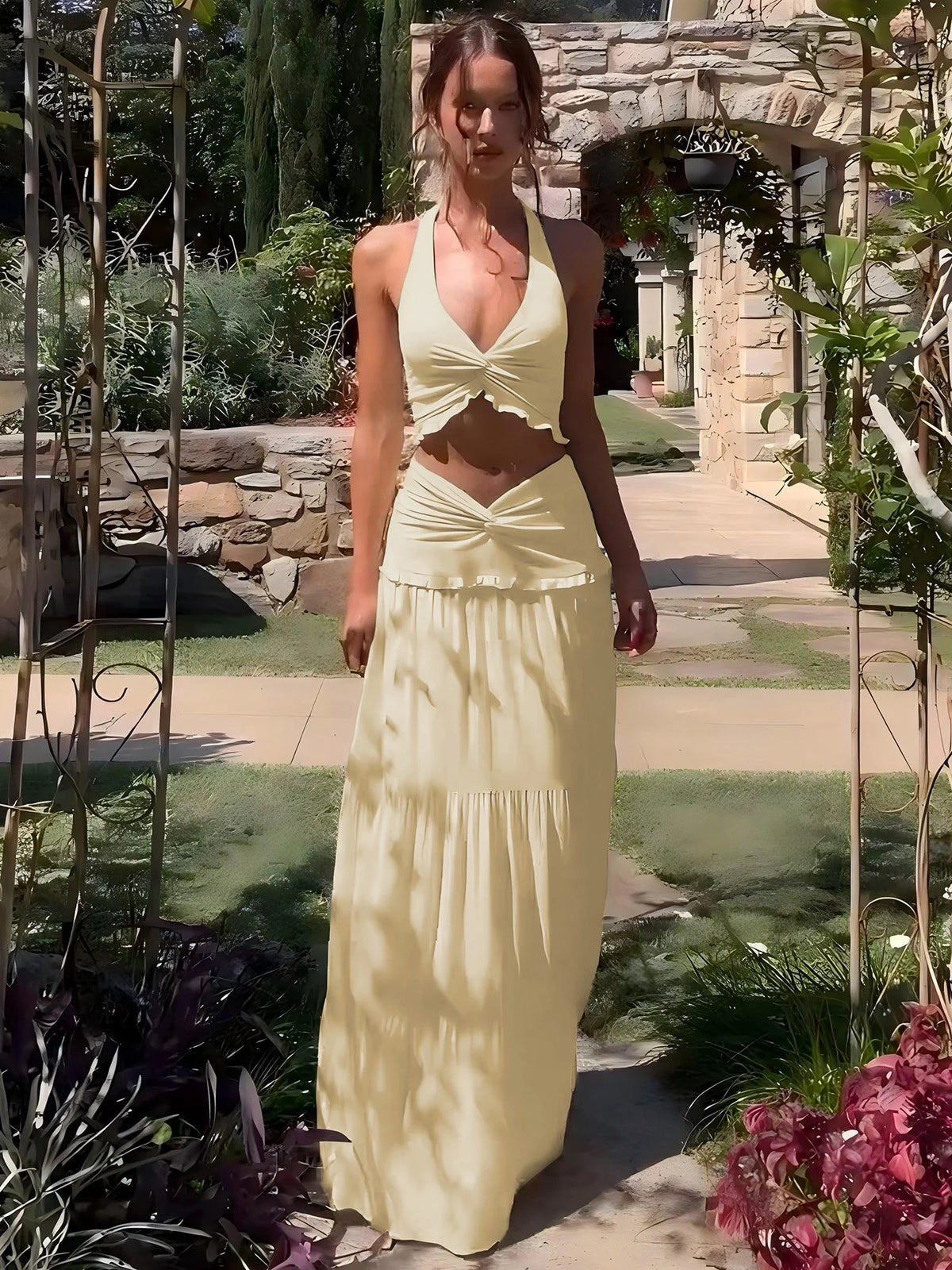 Ruched Two-Piece Skirt Set