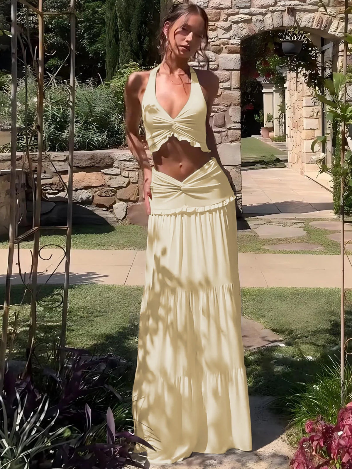 Ruched Two-Piece Skirt Set
