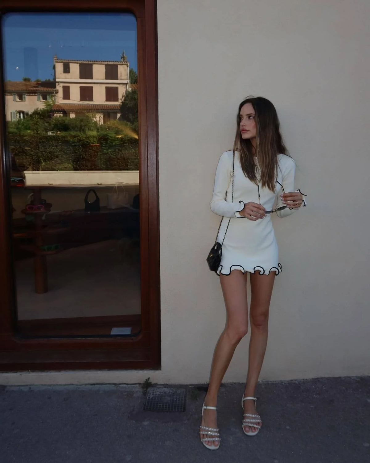 Ruffle Hem Long Sleeve Knit Mini Dress