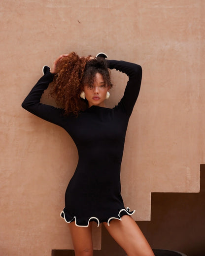 Ruffle Hem Long Sleeve Knit Mini Dress