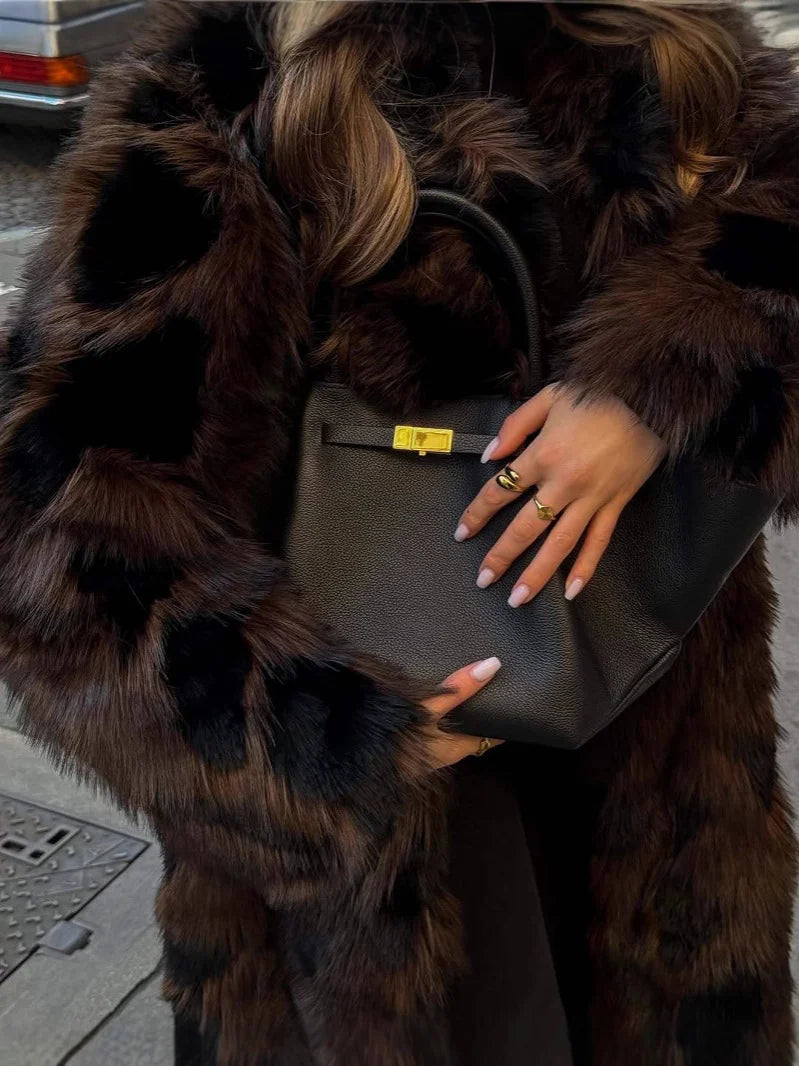 Ryann Spotted Lapel Faux Fur Coat