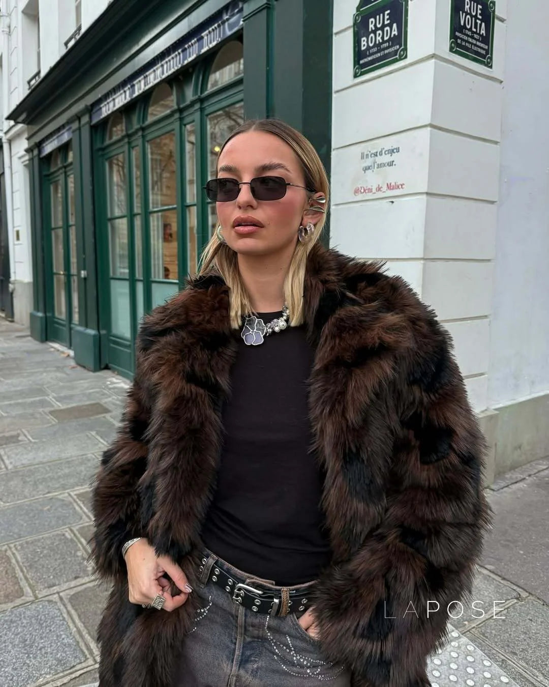 Ryann Spotted Lapel Faux Fur Coat