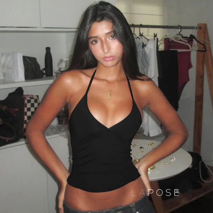 Sehaj Halter Lace-Up Crop Top