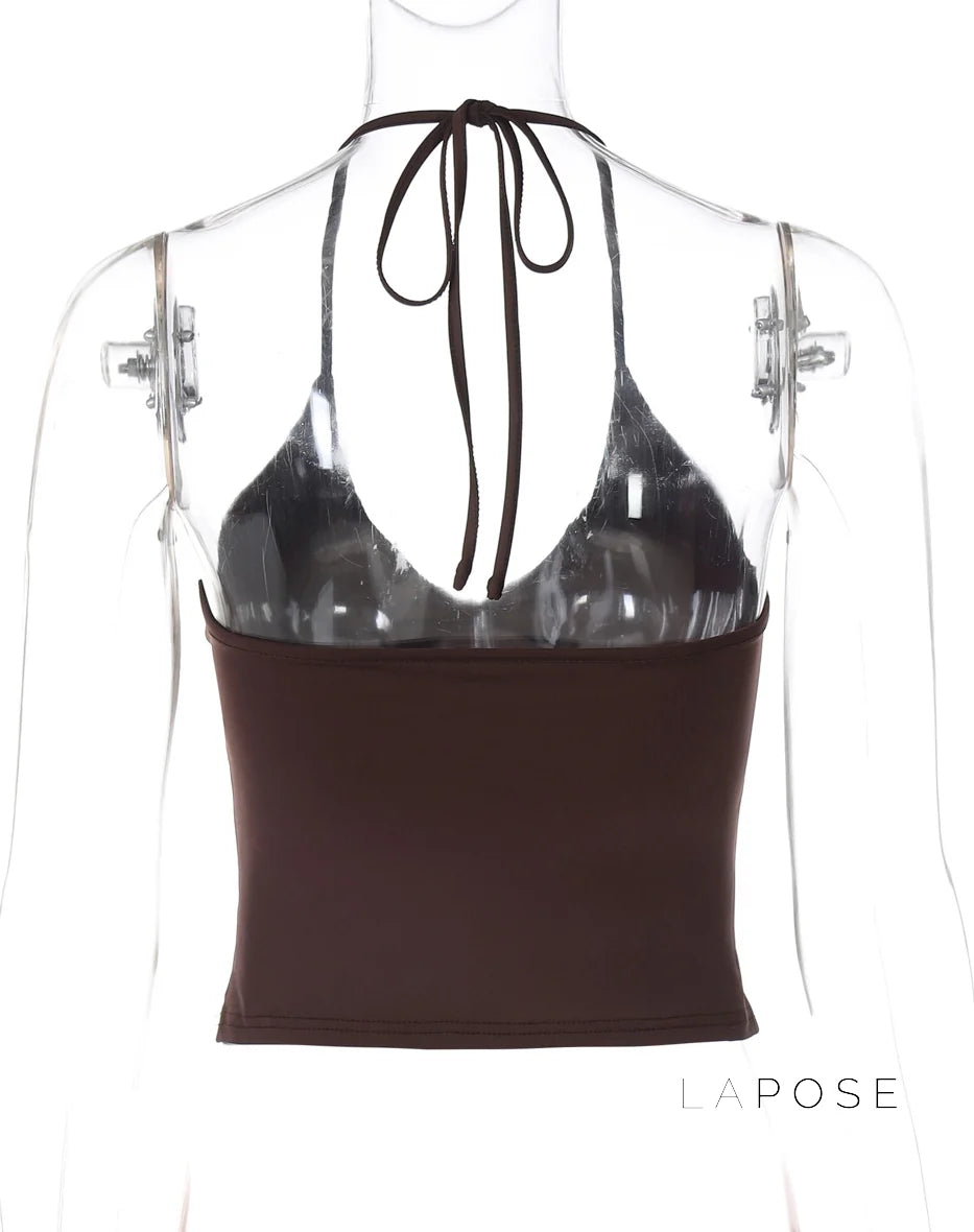 Sehaj Halter Lace-Up Crop Top