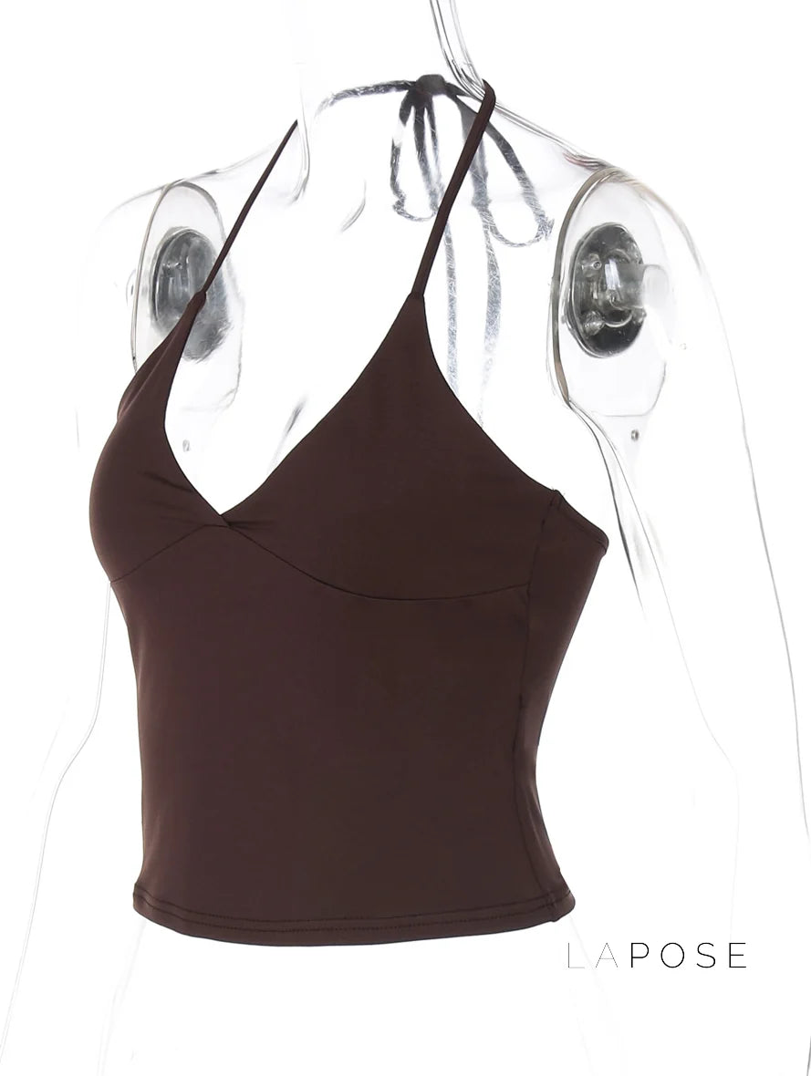 Sehaj Halter Lace-Up Crop Top