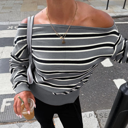 Stormy Striped Off Shoulder Knit Top