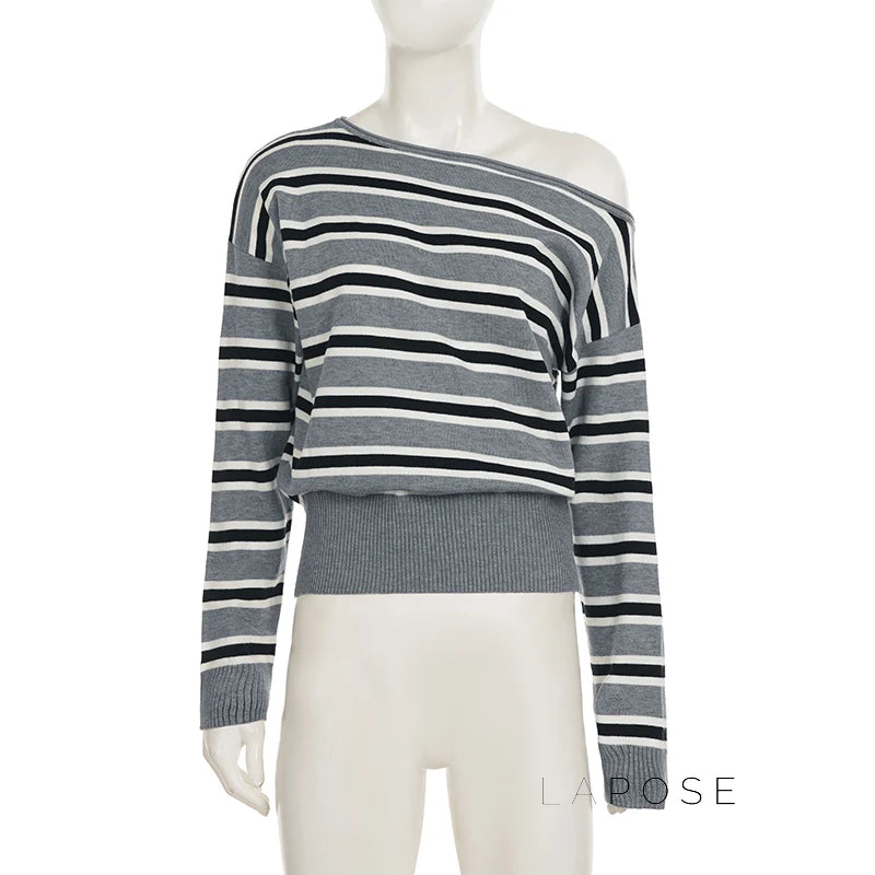 Stormy Striped Off Shoulder Knit Top