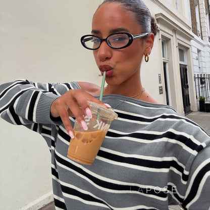 Stormy Striped Off Shoulder Knit Top