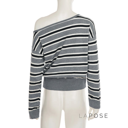 Stormy Striped Off Shoulder Knit Top