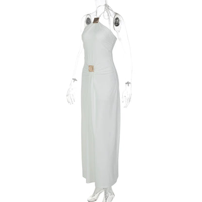 Taylen Halter Metal Ruched Maxi Dress