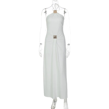 Taylen Halter Metal Ruched Maxi Dress