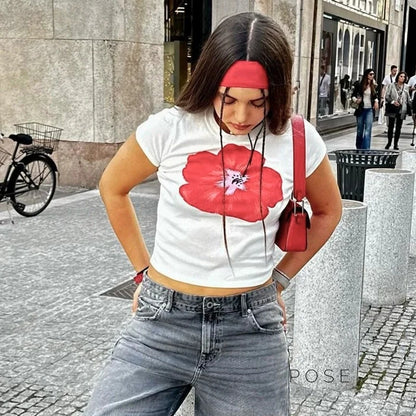 Tiara Red Floral Crop Top