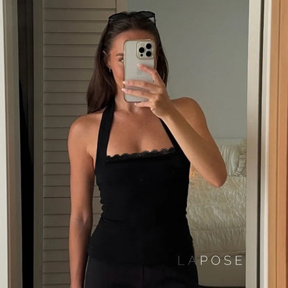 Tilly Halter Lace Crop Top
