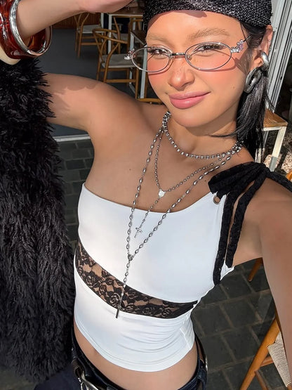 Yaneth One-Shoulder Lace Camisole
