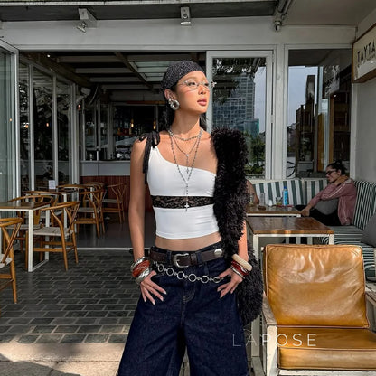 Yaneth One-Shoulder Lace Camisole
