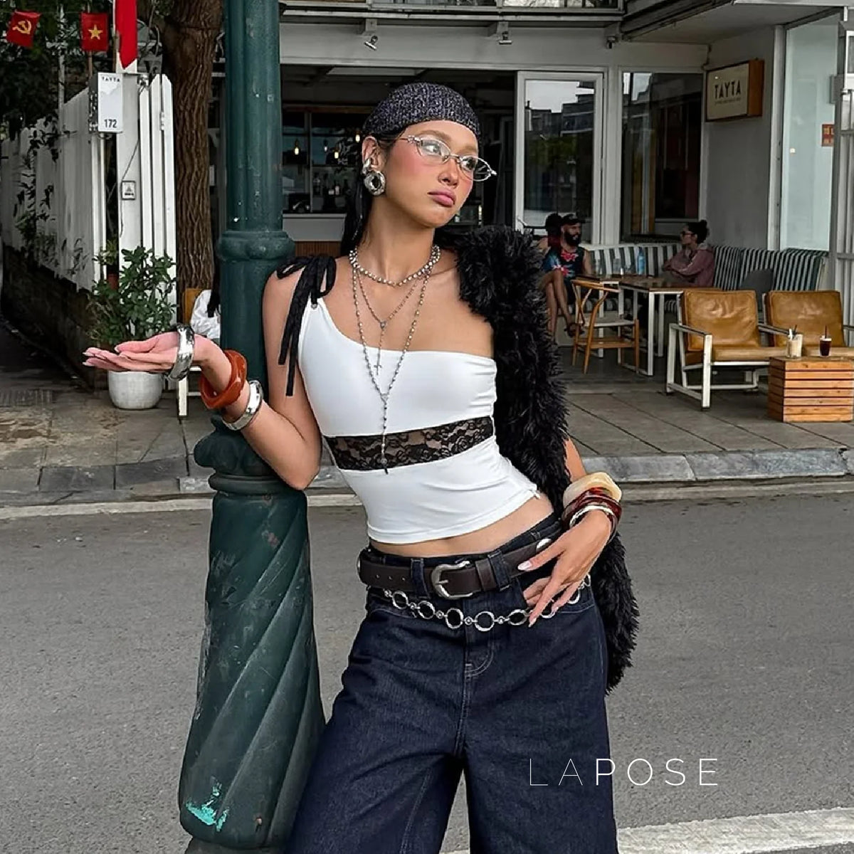Yaneth One-Shoulder Lace Camisole