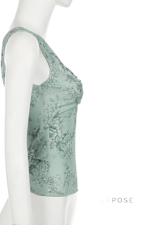 Yehudis Twisted Floral Mesh Top