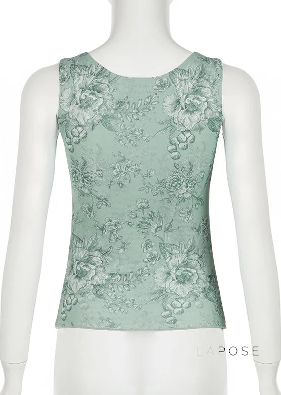 Yehudis Twisted Floral Mesh Top