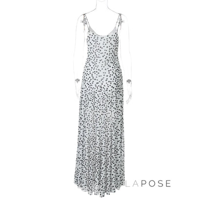Zulema Polka Dot Mesh Midi Dress