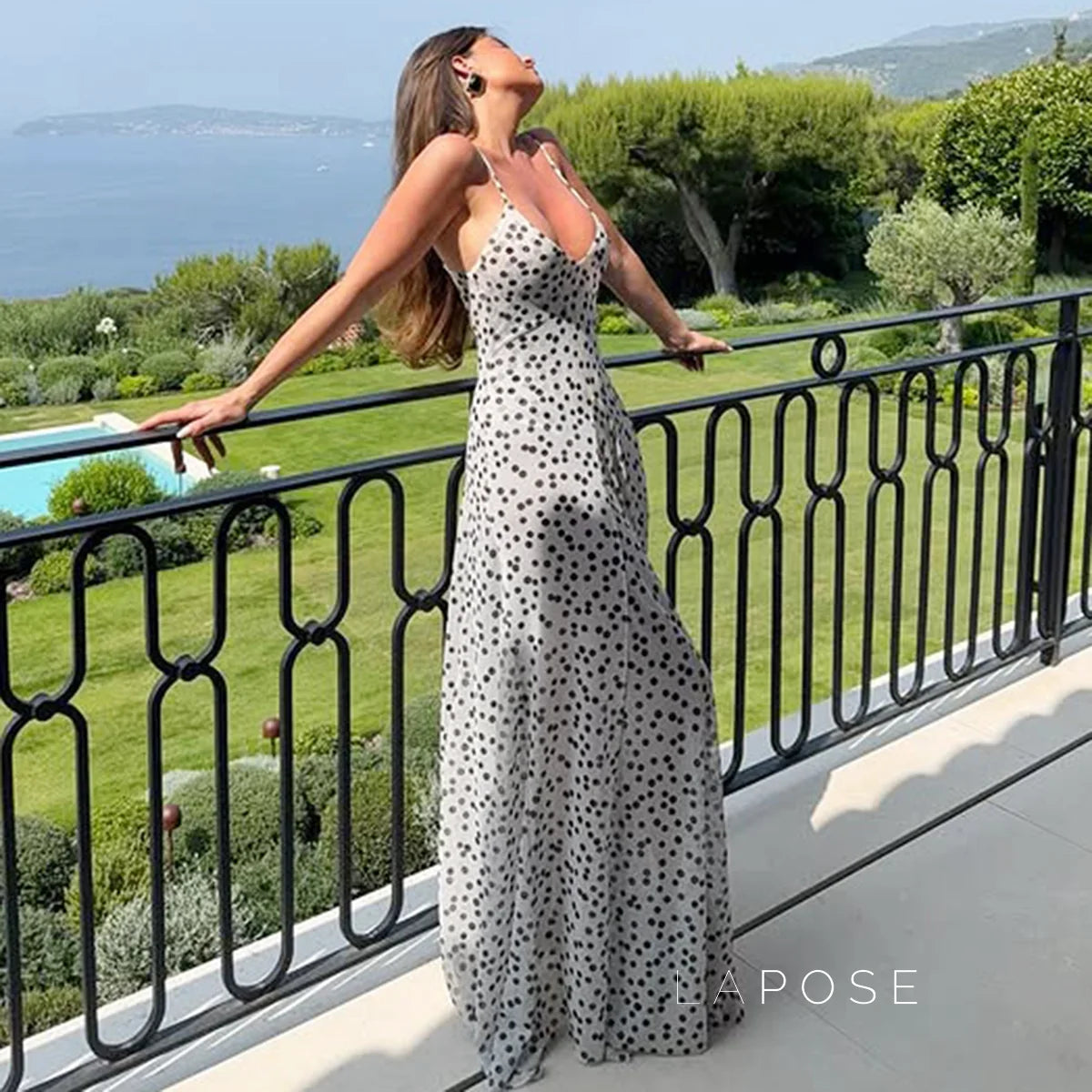 Zulema Polka Dot Mesh Midi Dress
