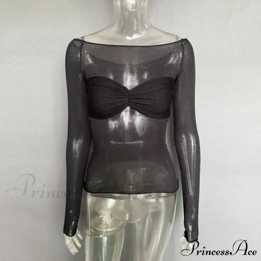 Lightweight T-Shirt Fashion See-Through Neck Women's Top